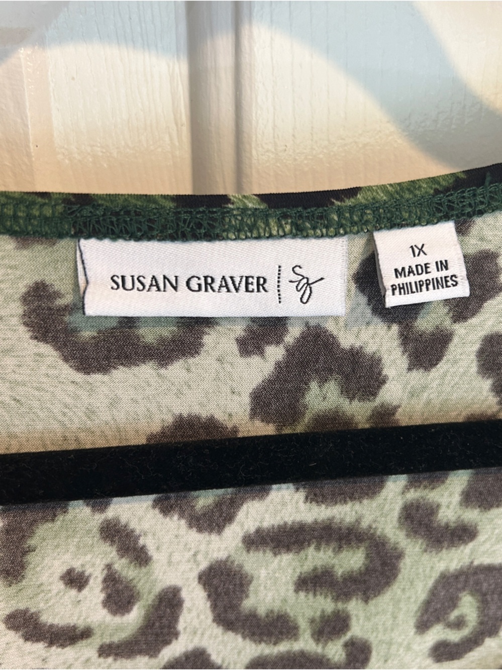 Susan Graver Olive and Black Leopard-Print Square Neck Tunic - Picture 2 of 3